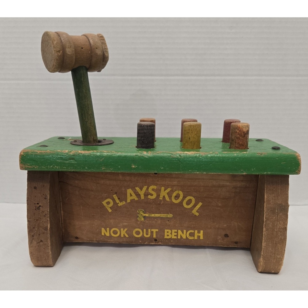 Vintage 1950s Playskool Nok-Out Bench- Pounding  Toy With Pegs And Mallet